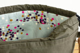 Dry Oilskin Project Bag -  Khaki / Black Drawstring