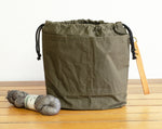 Dry Oilskin Project Bag -  Khaki / Blue-grey Drawstring