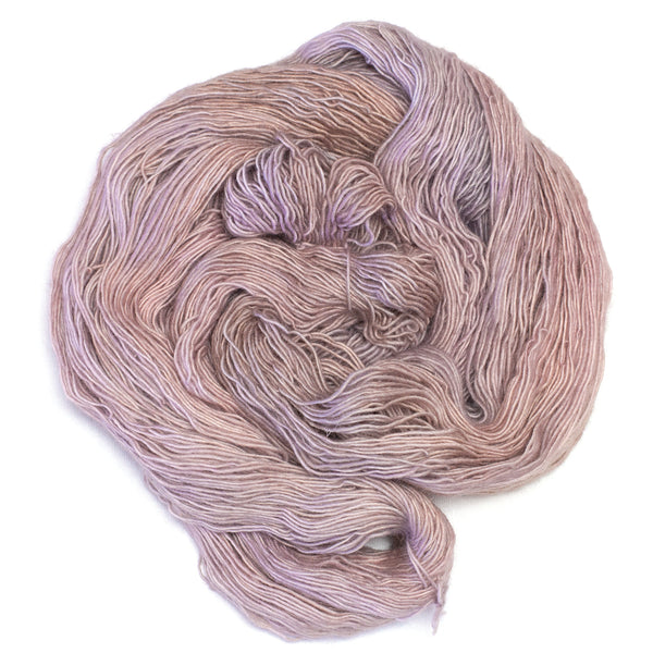 Skein of handled BFL yarn in light pink